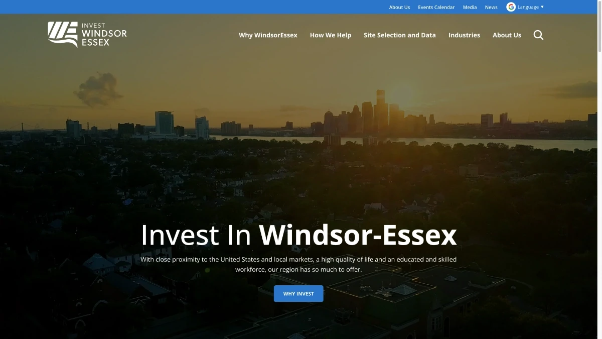 Invest Windsor-Essex home page screenshot