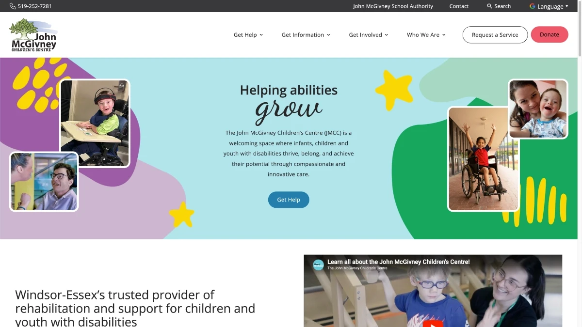 John McGivney Children's Centre home page screenshot