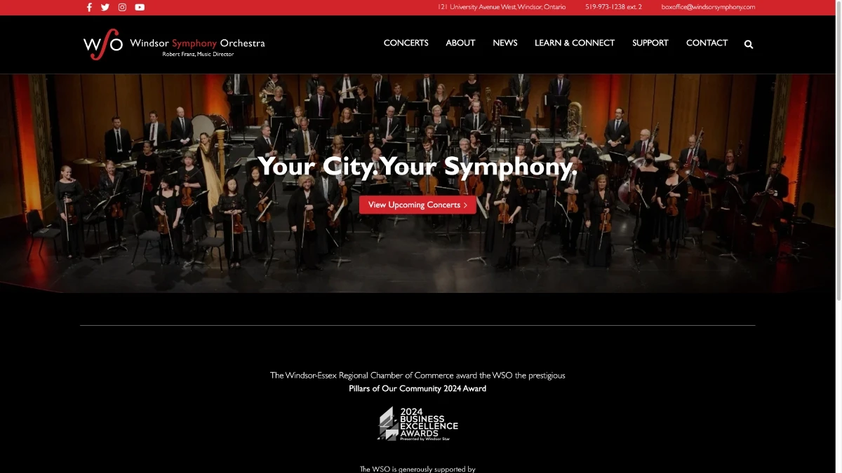 Windsor Symphony Orchestra home page screenshot